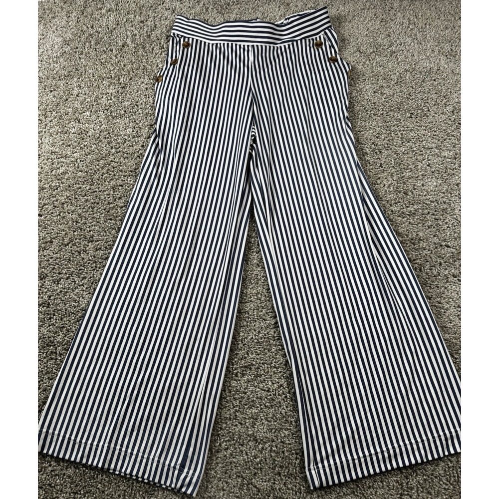 Robert Louis Womens Dress Pants Navy White Stripe Pull On Stretch Large - Picture 2 of 6